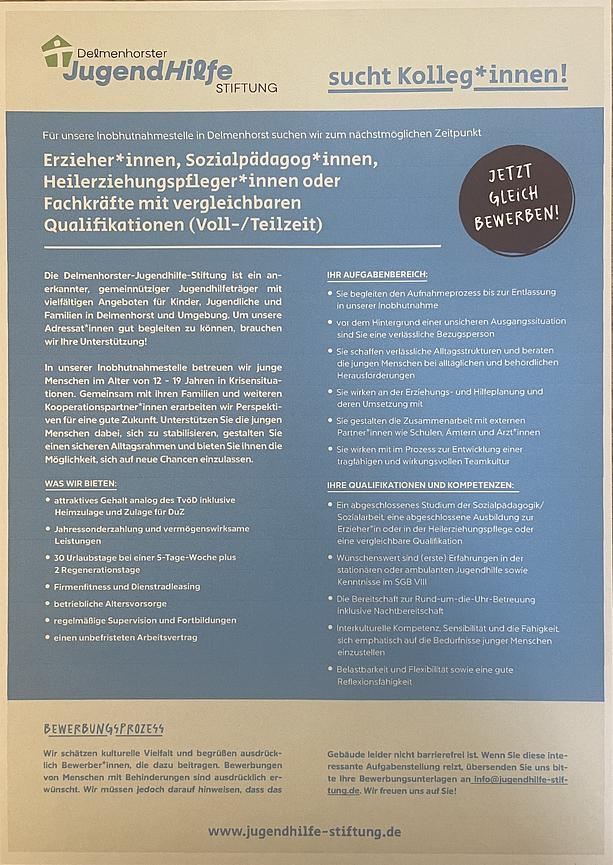 Bild 1 Delmenhorster-Jugendhilfe-Stiftung sucht Kolleg*innen!