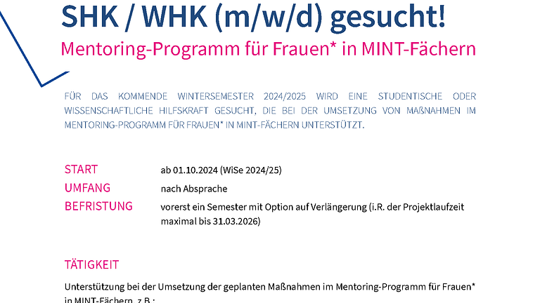 SHK/WHK gesucht! Mentoring-Programm für Frauen* in MINT-Fächern (HTWK Leipzig)