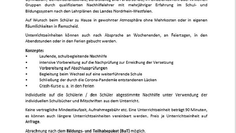 Professionelle Mathematik-Nachhilfe für den Raum Wuppertal und Umgebung