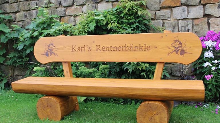 Gartenbank mit Bild. Hochzeitsgeschenk. Rentners Geschenk. Jäger Geschenk.